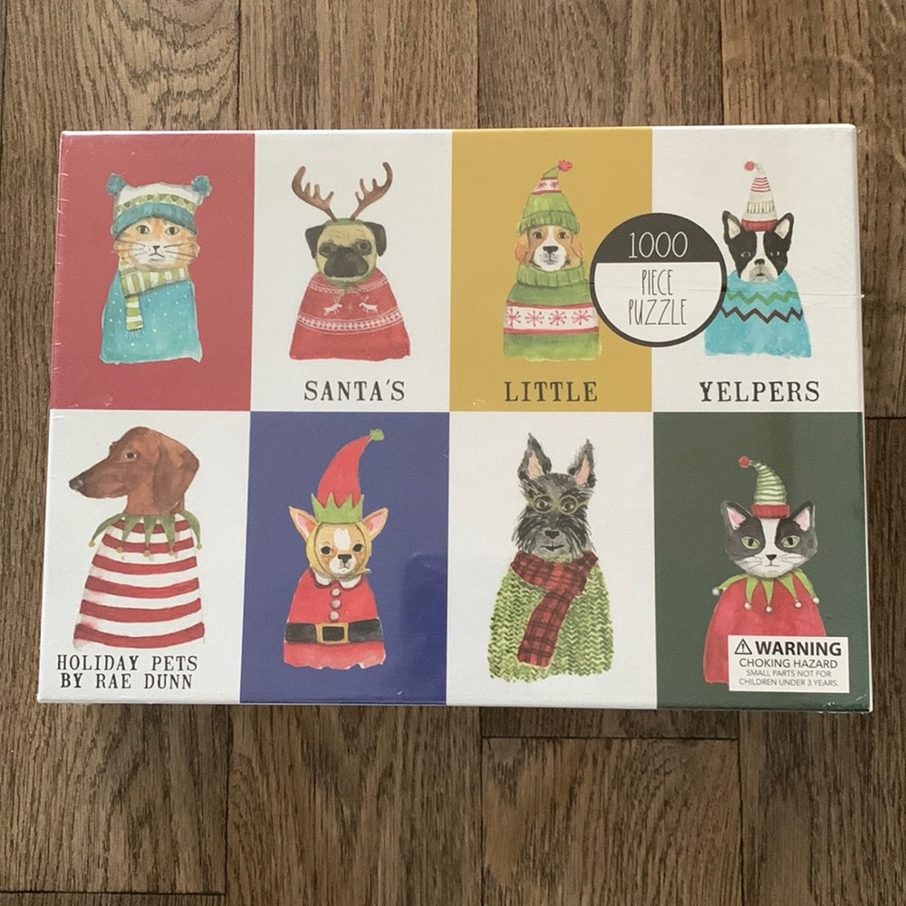 Rae Dunn Holiday Pets 1000 piece puzzle approx 27.5”X19.6”New, sealed